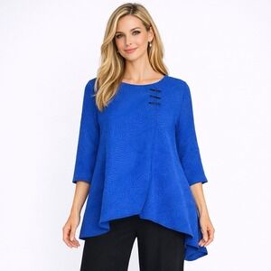 IC Collection Connie K Blue Asymmetric Layered Tunic Top Size S Lagenlook NWT